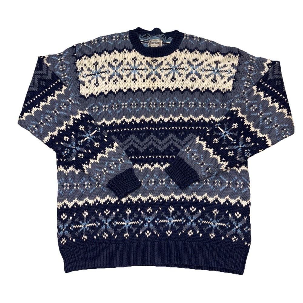 VTG Y2K Aeropostale Blue Long‎ Sleeve Snowflake Fair Isle Nordic Sweater Mens XL